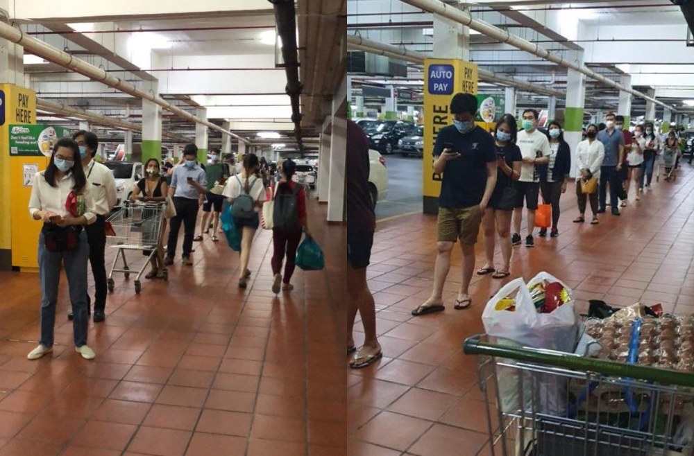 Long queue of shoppers outside Village Grocer at Citta Mall, Petaling Jaya. Photos: Ellill_E/Twitter