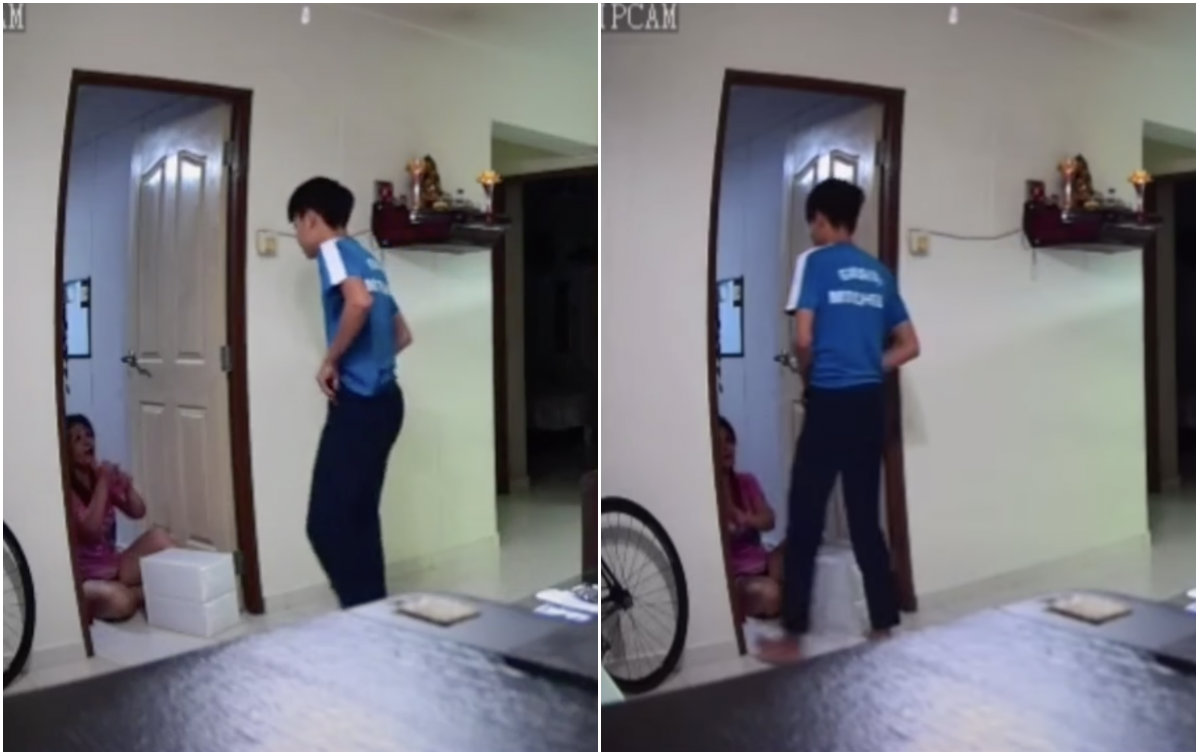Boy assaults ‘mummy’ in home surveillance footage. Photos: Rainbowcontent/TikTok