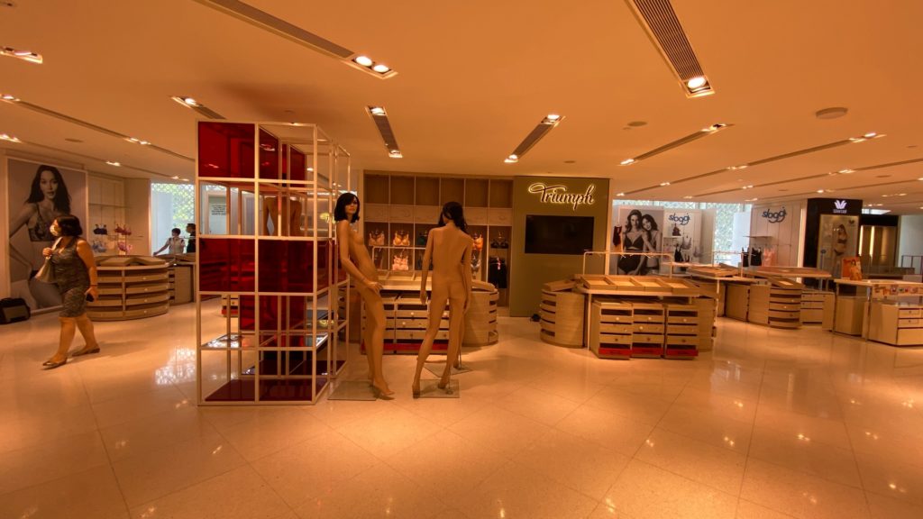 The wiped out lingerie section and unclothed mannequins at the Raffles City outlet. Photo: Coconuts
