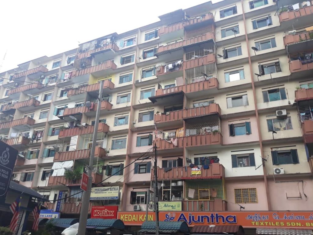 A block of flats along Jalan Masjid India, which was affected by the EMCO in April. Photo: Coconuts KL