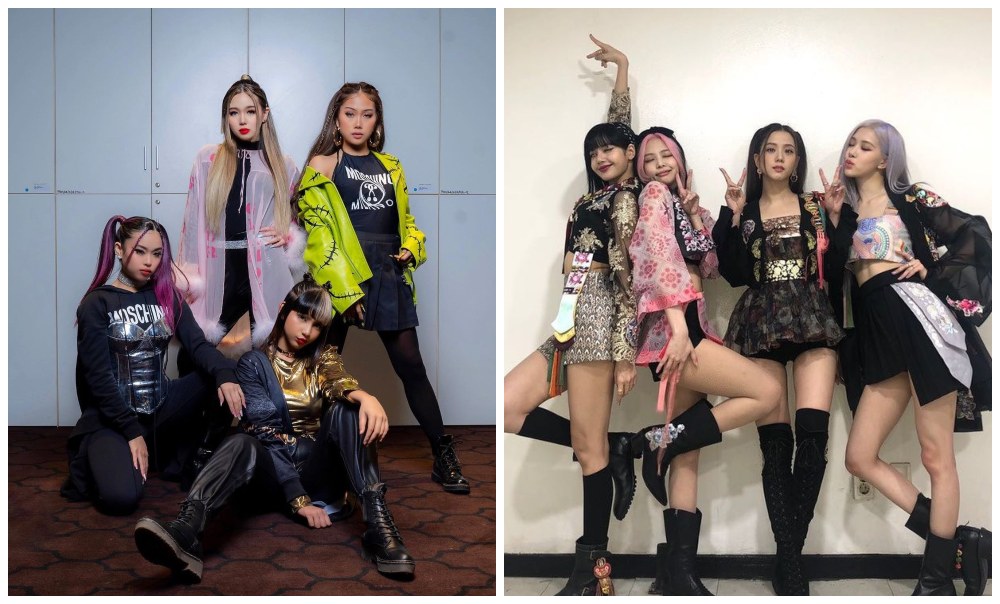 At left, Dolla members after their ‘Lovesick Girls’ performance (clockwise from left) Angeline Chai, Tabitha Lam, Sabrina Rusli and Norsyasya Shahrizal. At right, Blackpink members from left Lisa, Jennie, Jisoo and Rose. Photos: Dolla and BlackPink Official/Instagram
