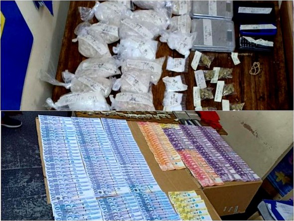 The seized cash and drugs from the suspect. Photo: Taguig City police