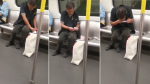 The man is seen rolling up a piece of paper and snorting through it for about 30 seconds. Screenshot via Facebook video