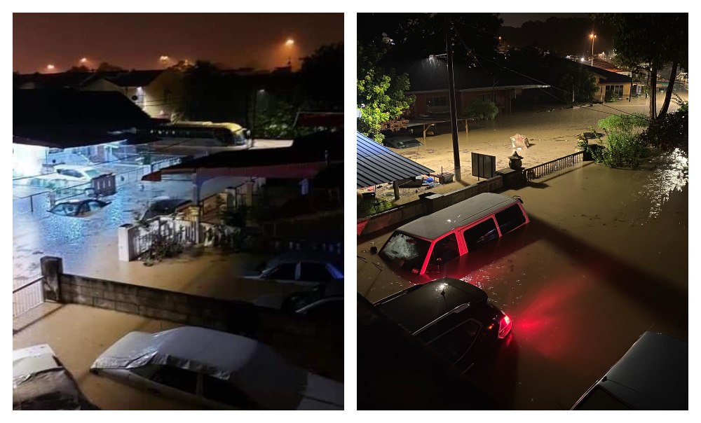 Cars submerged in floodwater in Seremban. Photos: Fadzilah Mamat/Twitter
