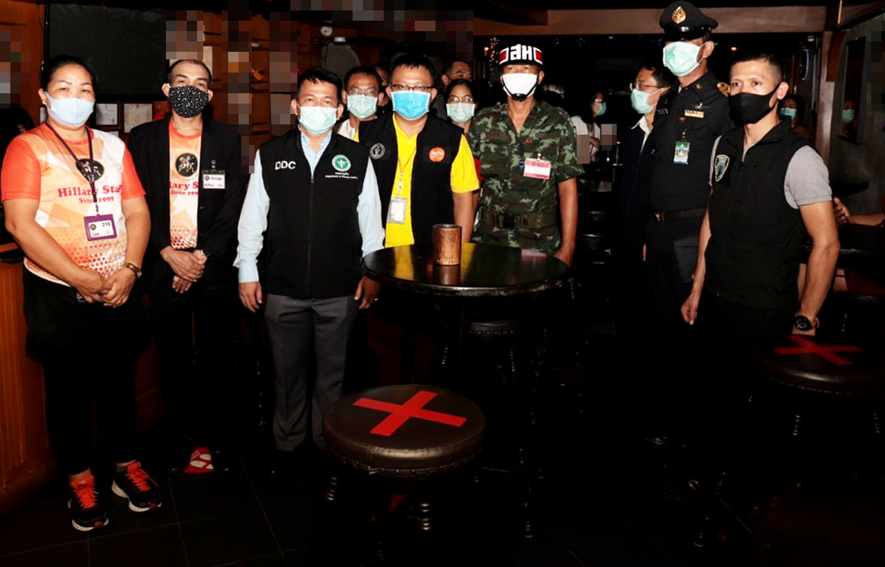 A file photo of health officials inspecting a Bangkok bar. Photo: Department of Disease Control / Facebook
