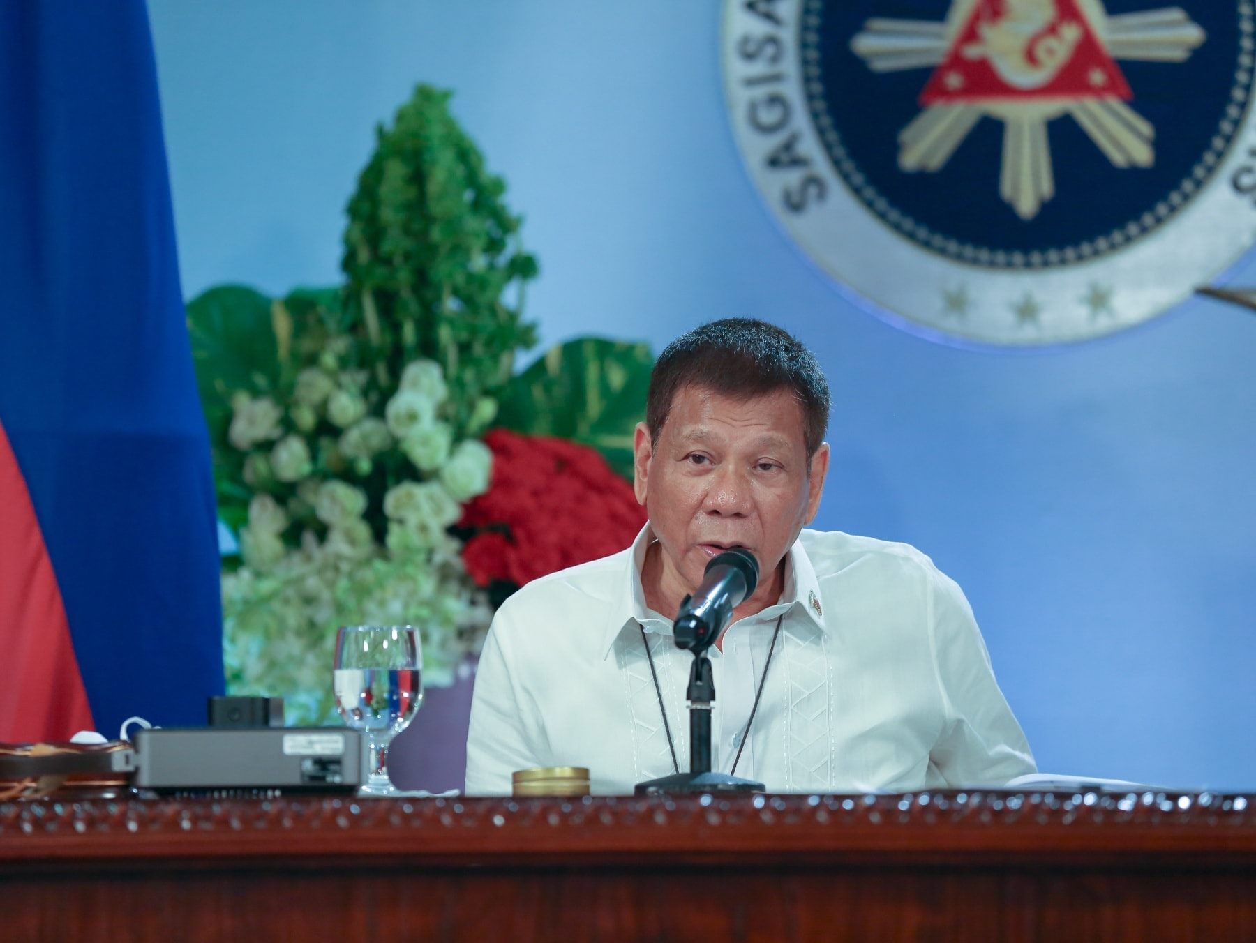 President Rodrigo Duterte in his nationally televised briefing last night. Photo: Presidential Communications/FB