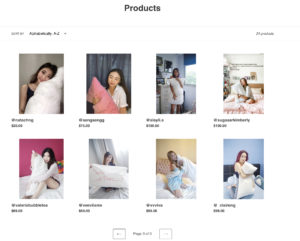 Screengrab of the products page of influencers hugging pillows before it was taken down.