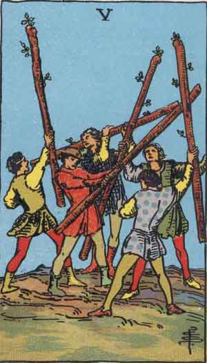 Five of Wands card. Photo: Wikimedia Commons