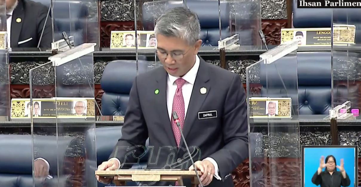 Finance Minister Zafrul Aziz in today’s parliament sitting. Photo: RTM/Facebook