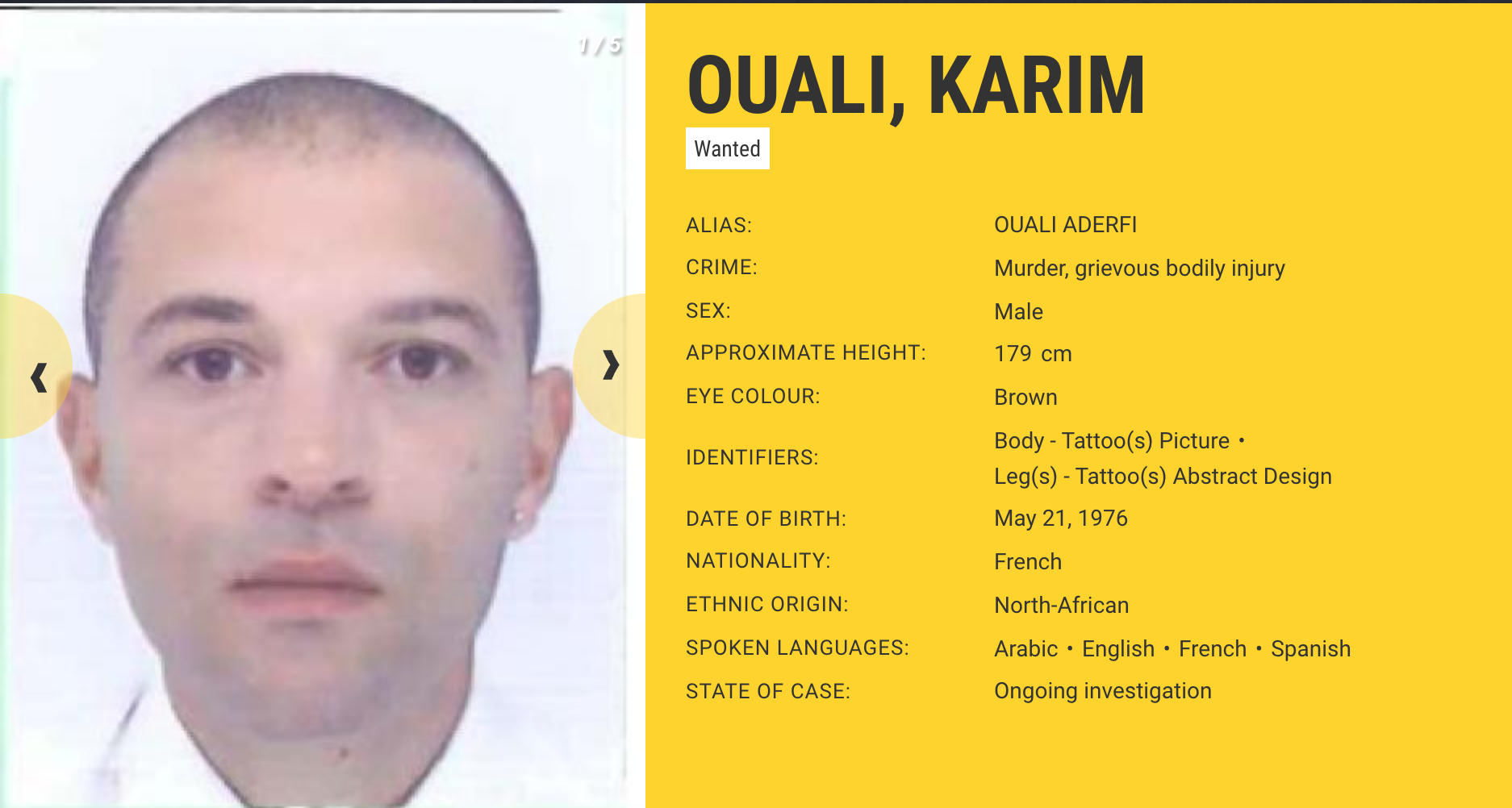 Karim Ouali, a French national, is a fugitive on the EU’s Most Wanted Criminals list. French police say he is living undocumented in Hong Kong. Photo via European Network of Fugitive Active Search Teams