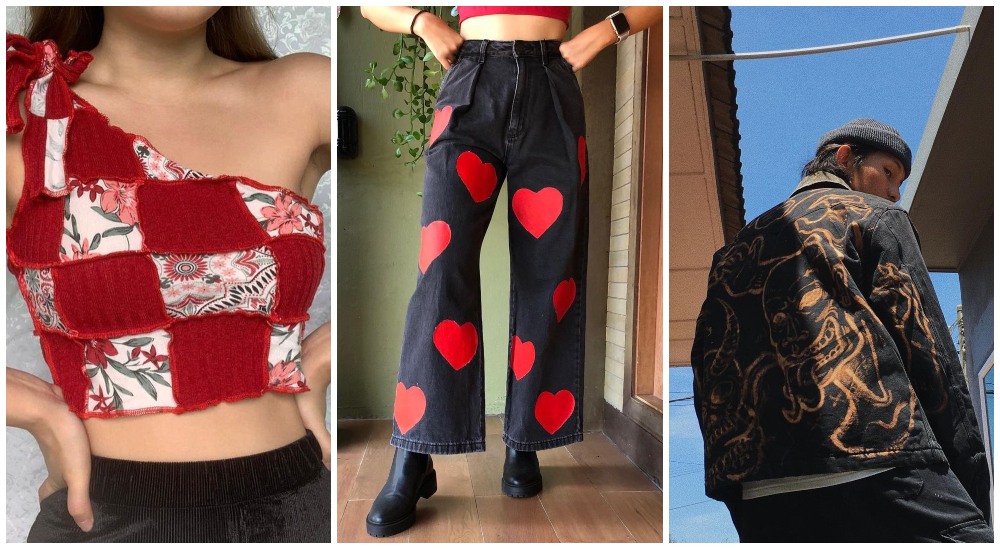 From left: A patchwork top, a pair of jeans with heart patches, and a hand-illustrated denim jacket. Photos: Reviveyourclothes, Mittens750 and Uncledanaunty/Instagram
