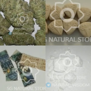 Screengrabs of videos showing weed, Tesla-branded ecstasy, LSD tabs and cocaine. Photo: Coconuts
