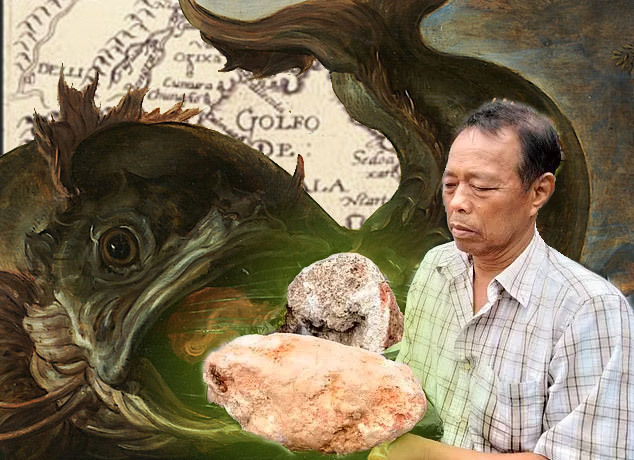 Narit Suwansang beholds the bounty of whale chunder he discovered Nov. 23 on the gulf coast.