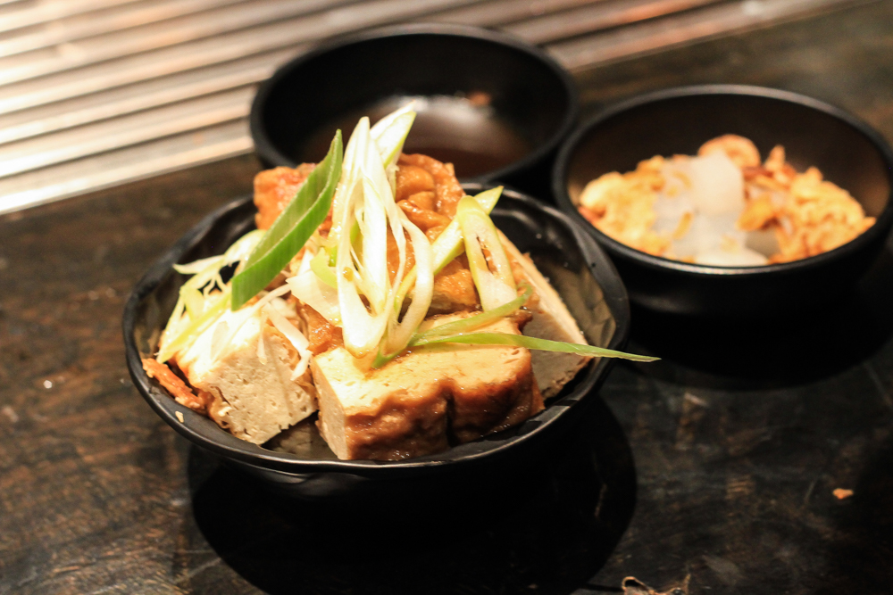 I Want To-Fu Tonight (deep-fried tofu, fried shallots, pickled radish and onion sauce for THB100)
