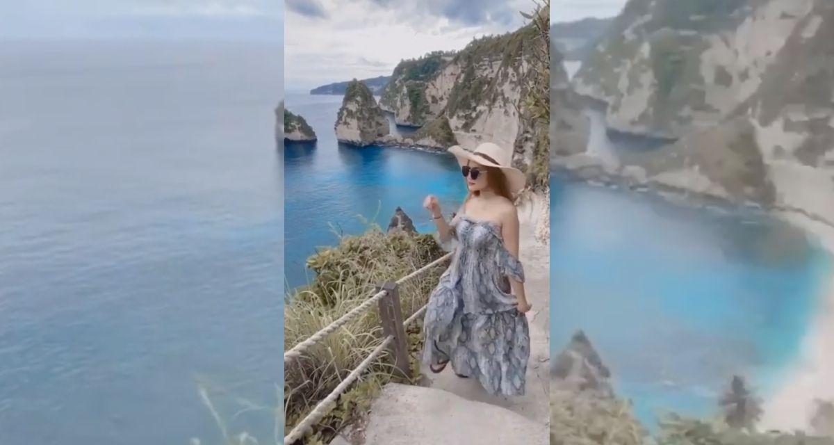 Melda said the video was taken while she was on vacation with her friends at Diamond Beach, Nusa Penida. Screengrab: Instagram/Melda Rosita
