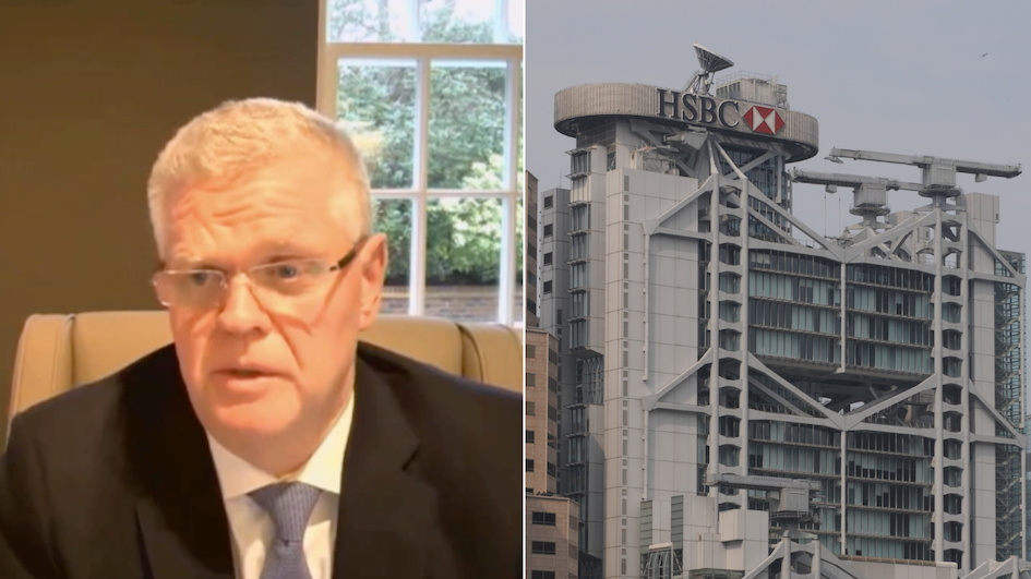 HSBC chief Noel Quinn was grilled by British lawmakers about the freezing of ex-lawmaker Ted Hui’s bank accounts. Photos via Parliamentlive.tv (British Parliament) and the Hong Kong government’s Information Services Department 