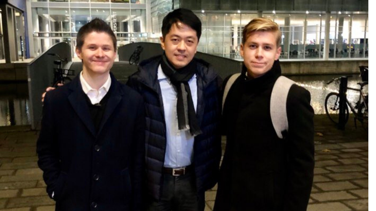 Ex-lawmaker Ted Hui met with Danish activists Anders Storgaard and Thomas Rohden in Copenhagen, Denmark, in December. Photo via Twitter/Thomas Rohden