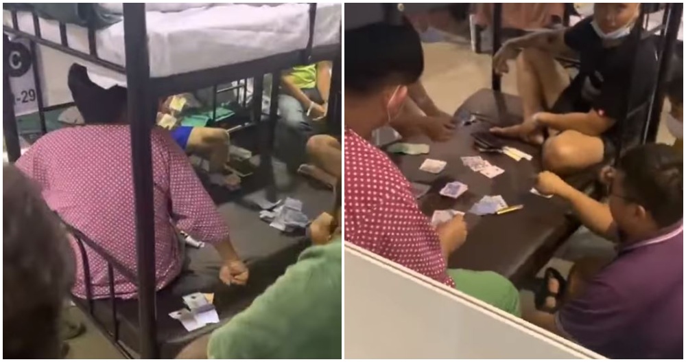 Patients playing cards and placing money for bets. Photos: MT Ang/Facebook
