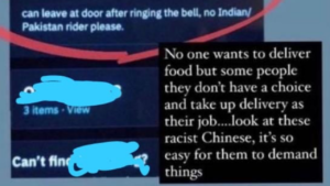 A Deliveroo customer demanded 'no Indian and Pakistan rider' in a recent order.