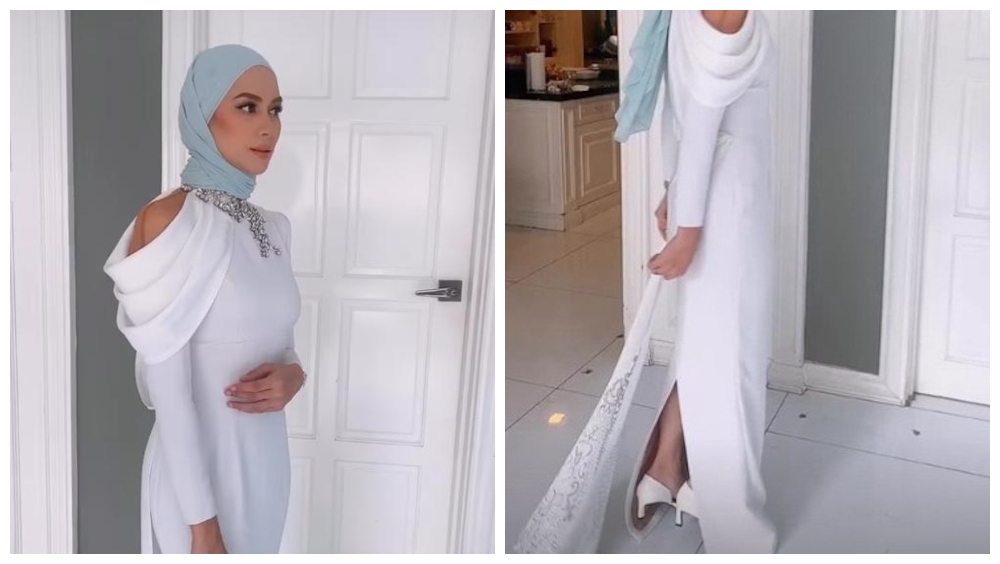Natasha Hudson wears a white gown designed by Rizman Ruzaini. Photos: Natasha Hudson/Instagram