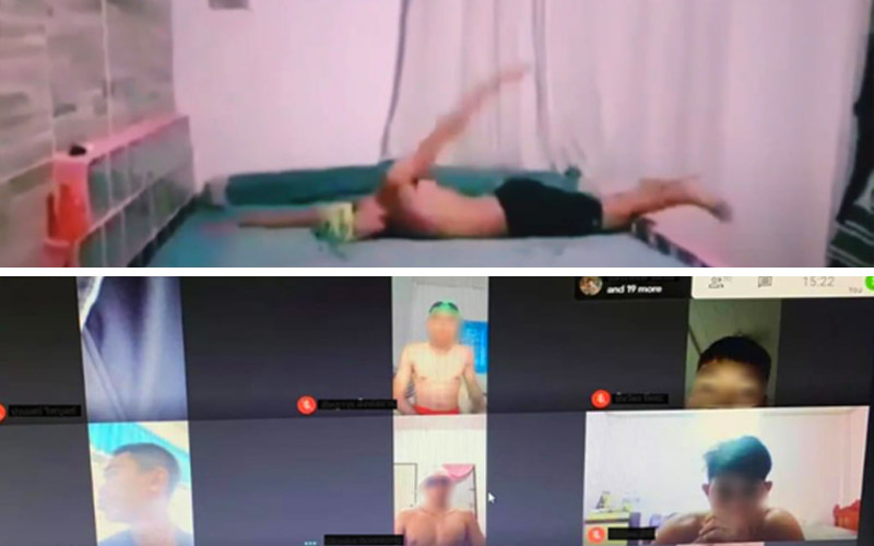 Ubon Ratchathani University’s Sarawut Poca shows his students how it’s done … in bed. The images fed a meme on Facebook’s Basement Karaoke page. 