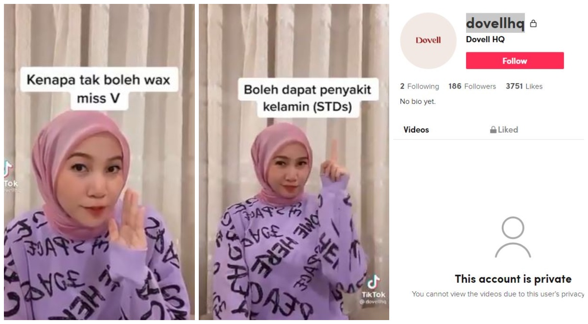 Screenshots of Dovell’s video and of the brand’s TikTok account now set to private. Photos: Dovellhq/TikTok