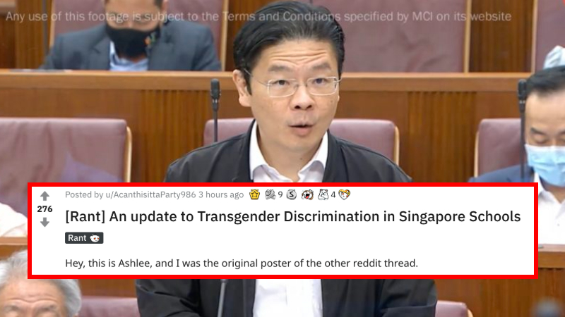 Education Minister Lawrence Wong in parliament yesterday and Ashlee’s latest thread on Reddit. Original photos: AcanthisittaParty986/Reddit, MCI/YouTube
