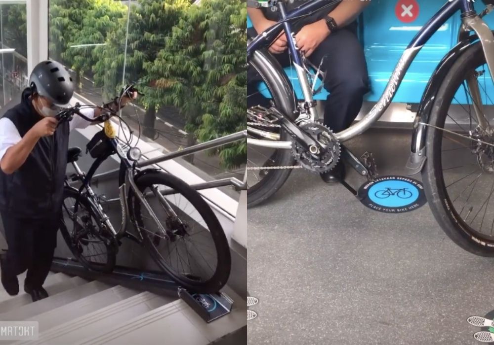 Governor Anies Baswedan bringing his bike aboard the MRT. Photos: Instagram/@aniesbaswedan