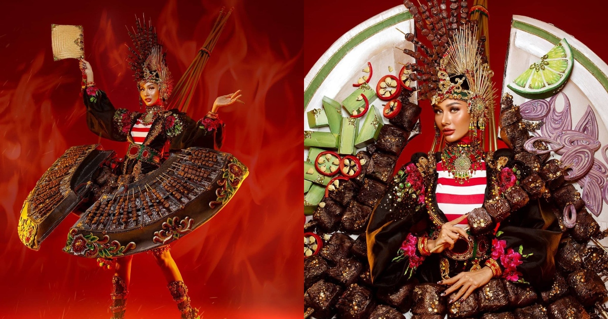 There are no limits when it comes to inspiration for fashion, so it can certainly come from a dish that one can find practically anywhere across Indonesia ⁠— just like the satay-inspired outfit that beauty queen Aurra Kharishma will wear at Miss Grand International’s national costume competition tonight. Photo: Instagram/@aurrakharishma