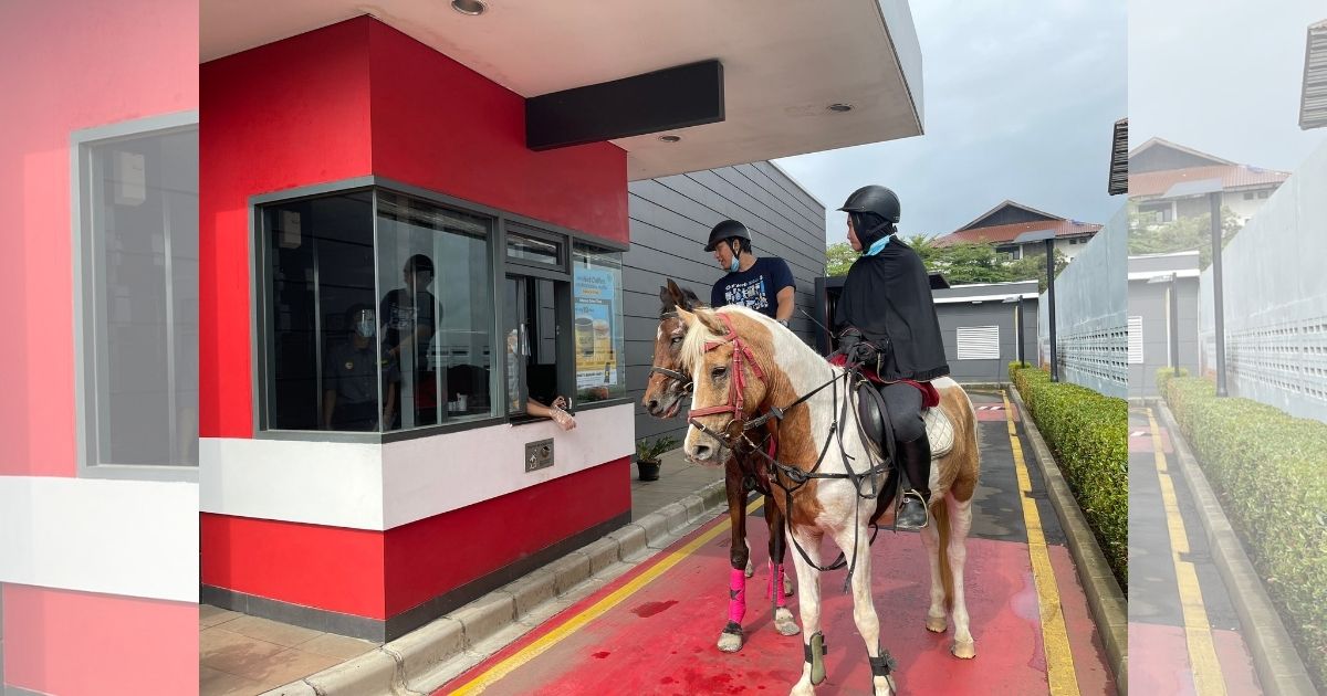 Indonesian YouTuber Ridwan Hanif posted a photo of him and his wife ordering food at a McDonald’s drive-thru with exactly 1 horsepower each. Photo: Twitter/@ridwanhr