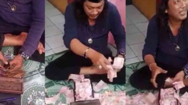 Ustad Gondrong, a so-called spiritual guru who claimed he could multiply money using a magical box. Photo: Video screengrab