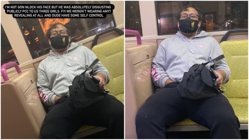An unidentified man with his hand in his pants Monday on a bus in Bedok. Photos: Jorene Ng/Instagram
