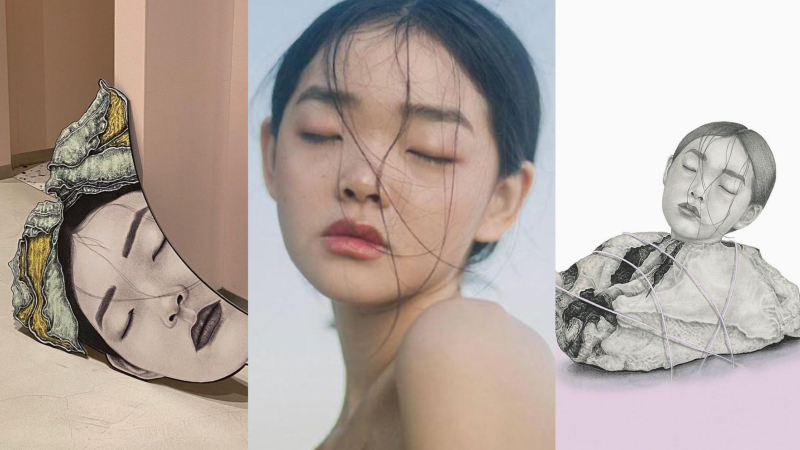 From left to right: Singapore artist Allison M. Low’s January installation for clothing store Love, Bonito; the original 2017 photograph of model Duan Meiyue; and Low’s 2020 work ‘Weight of Longing.’ Photos: Allison Low/Instagram, Duan Meiyue/Instagram, Li Wanjie
