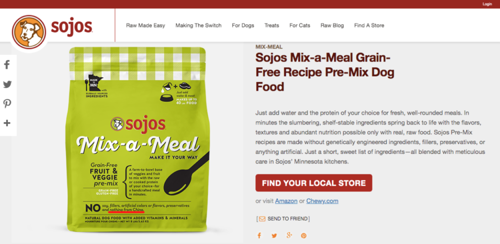 The label on Sojos' pre-mix dog food states that the all-natural product has 'nothing from China.' Photo: Sojos website