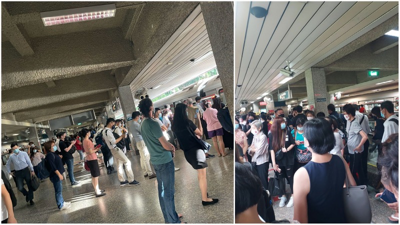 The crowd at Ang Mo Kio station this morning. Photos: @Kayceedollie/Twitter, @JennyLewyy/Twitter
