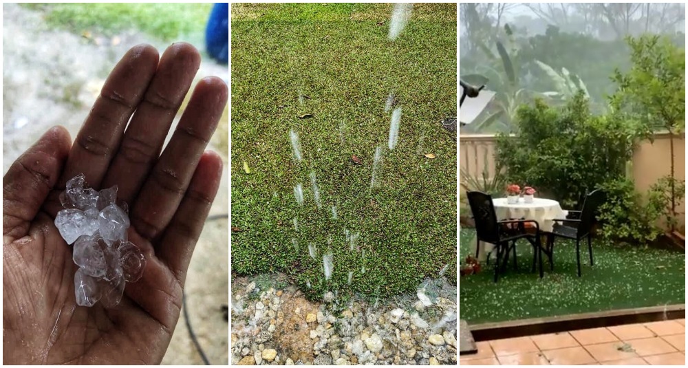Hailstones in several parts of Malaysia. Photos: Viral Perak, TheFarynaMn/Twitter
