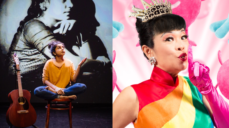 At left, poet Pooja Nansi in a promotional image for her show ‘You Are Here.’ Actress Pam Oei, star of ‘Faghag,’ at right. Photos: Wild Rice
