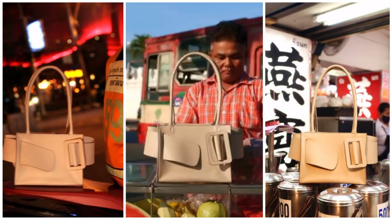 Thai brand Boyy was accused of romanticizing poverty for placing its Bobby bag in several Bangkok settings including on a motorbike taxi, fruit vendor’s cart and food stall in a social media ad. Images: Boyy