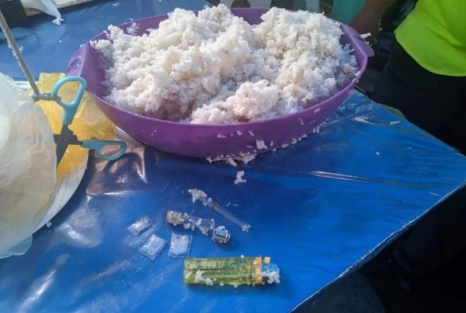 The meth that was buried inside the rice bowl. Photo: Bunawan Police Station