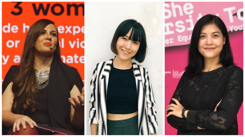 From left, British expat Emma Thomas, feminist writer Chotiros Naksut and lawyer Busayapa Srisompong, were motivated by their own experiences to campaign against intimate partner violence. Photos: Courtesy