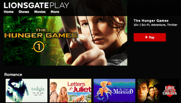 A screenshot of the Lionsgate Play homepage.