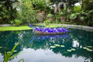 Chihuly Studio’s ‘Blue and Purple Boat’ at the Victoria Lily Pond. Photo: Coconuts