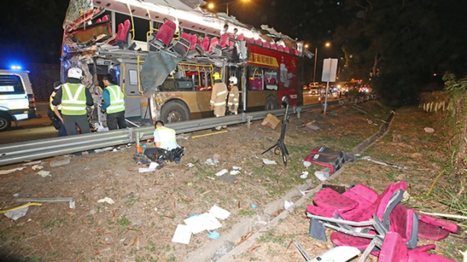 Bus debris, including seats, were left strewn on the road after the crash. Photo: Apple Daily