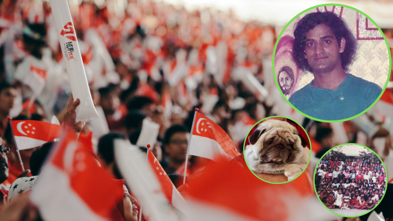 A picture of Joseph, his pug and the orphans superimposed on a photo of the Singapore independence parade in 2016. Photos: Joey Mendoza
