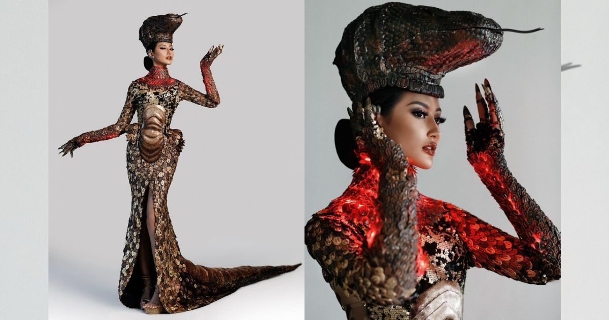 Ayu Maulida, Indonesia’s representative in Miss Universe 2020, wore a Komodo dragon-inspired costume designed by Diana Putri, who collaborated with accessories designers Yuling Hoo and Silvy Prajogo of Le Ciel Design for the national costume show. Photo: Instagram/@officialputeriindonesia