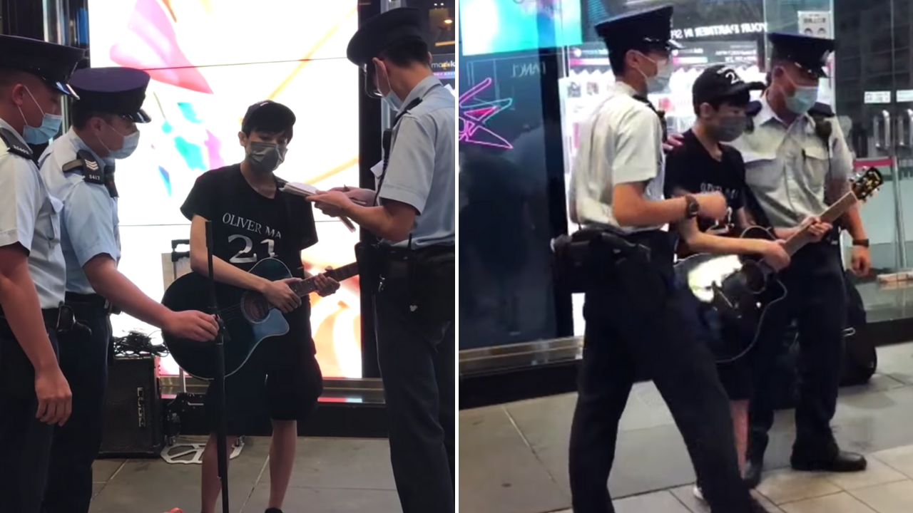Oliver Ma, 22, was arrested while performing in Central on Friday. Screenshots via Oliver Ma
