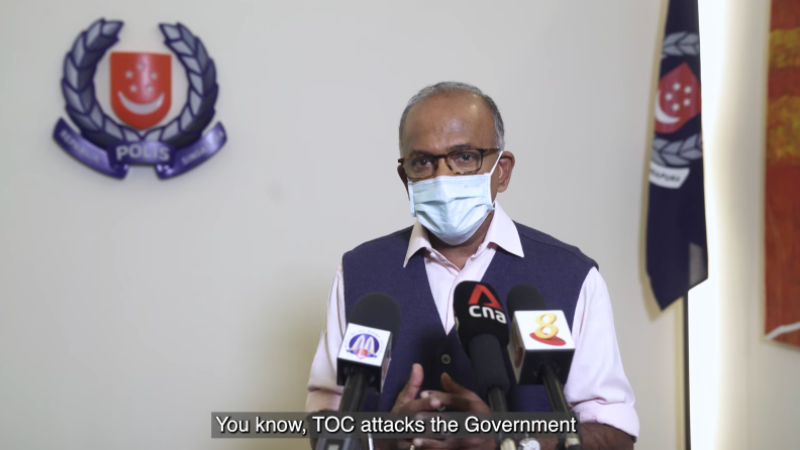 K Shanmugam addressing the incident in a media conference Tuesday. Photo: K Shanmugam/Facebook
