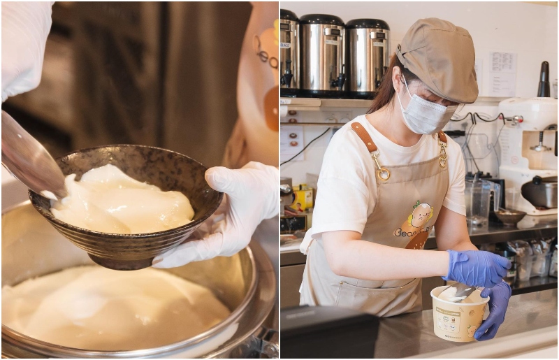 Staff from Bean Jr. preparing bowls of soybean-based tofu desserts. Photos: Bean Jr.
