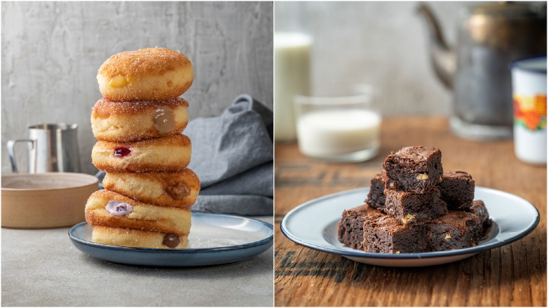 The bakery’s signature bomboloni, at left, and brownies, at right. Photos: The Fat Kid Bakery
