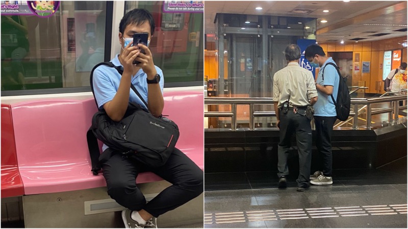A man accused by a young woman of taking inappropriate photos Monday on the train. Photos: @Cathariiine_/Twitter
